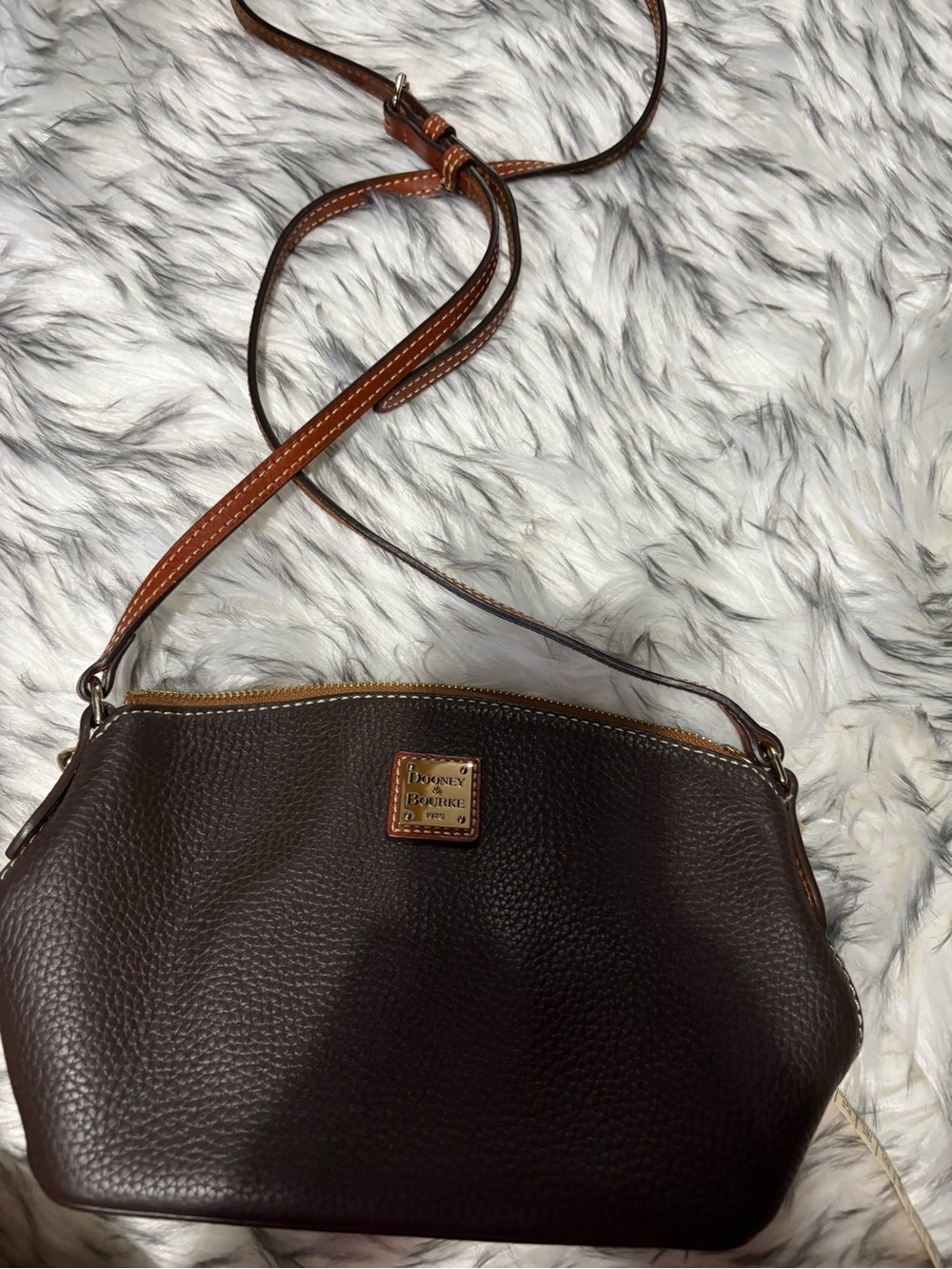 Dooney & Bourke Brown Pebble Leather Crossbody with Tan Strap